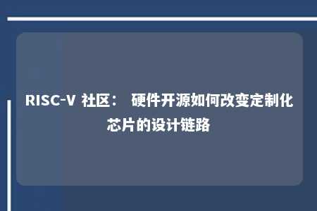 RISC-V 社区： 硬件开源如何改变定制化芯片的设计链路 