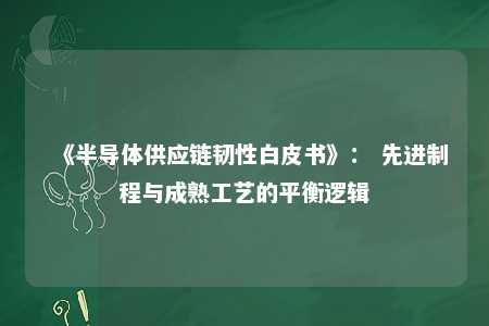 《半导体供应链韧性白皮书》： 先进制程与成熟工艺的平衡逻辑 