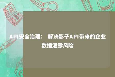 API安全治理： 解决影子API带来的企业数据泄露风险 